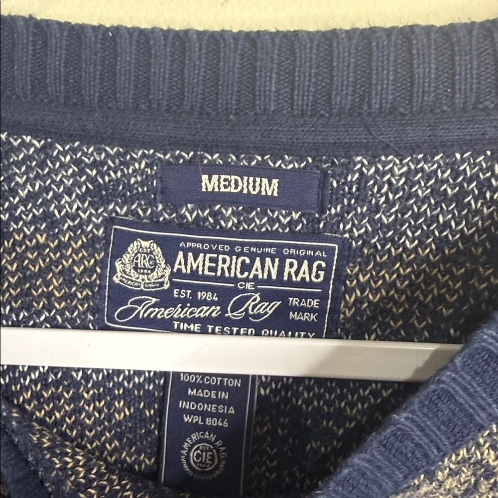 American Rag Men's Blue and Brown Patterned Crewneck Sweater - Picture 3 of 4